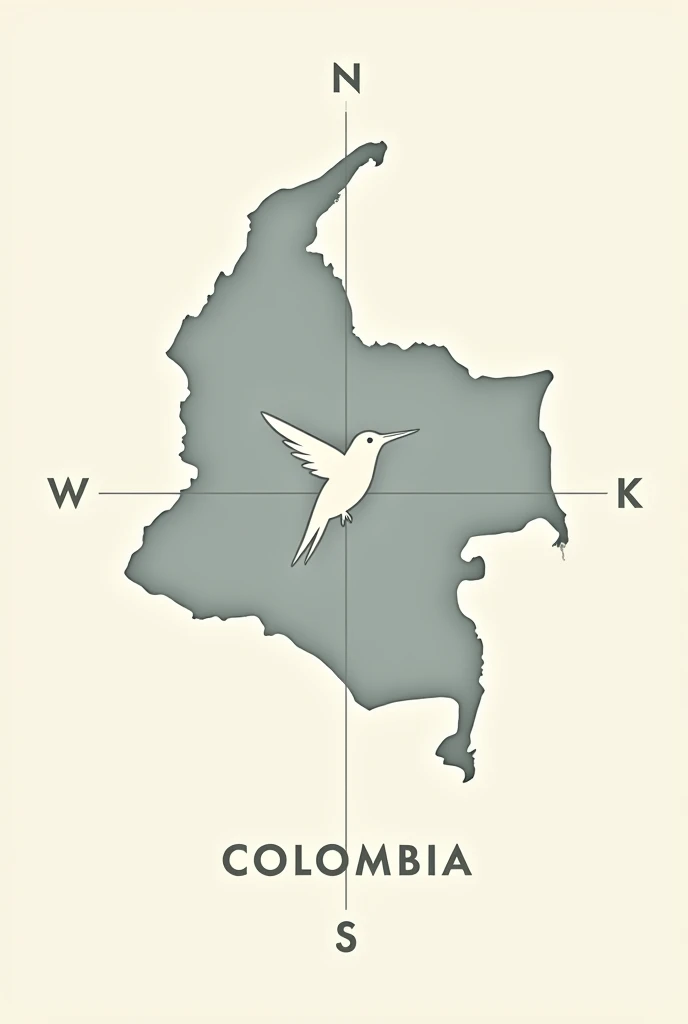 A small map of Colombia with a simplified and elegant style. Inside the map, You could incorporate a small icon of a hummingbird that would also be the shape of the map that comes together in one. You could also add a line of latitude and longitude around ...