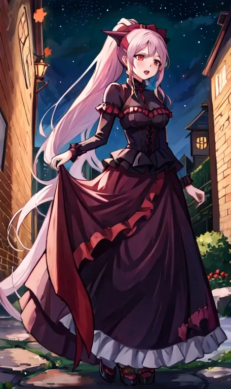 shalltear bloodfallen, shalltear costume, 1 girl, masterpiece, highest quality, ponytail, outdoor, night, starry sky, vampire, g...