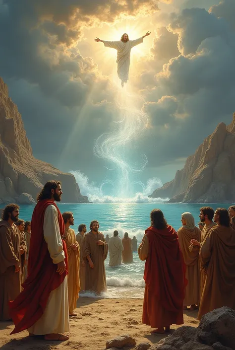 Picture of the nation of Israel and Prophet Moses facing the Tiberau Sea, picture of Lord Jesus parting the Tiberau sea for the nation of Israel