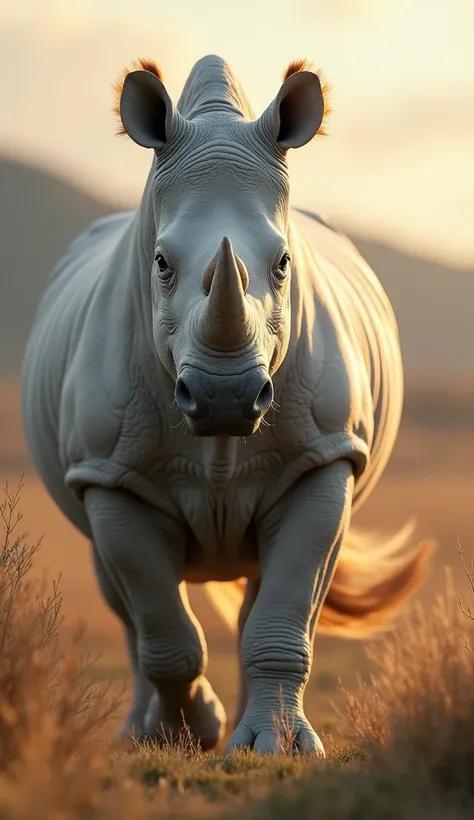 A fictional animal that is a fusion of a rhino and a horse　Natural Light Best Quality　Fusion ratio is 50％Each