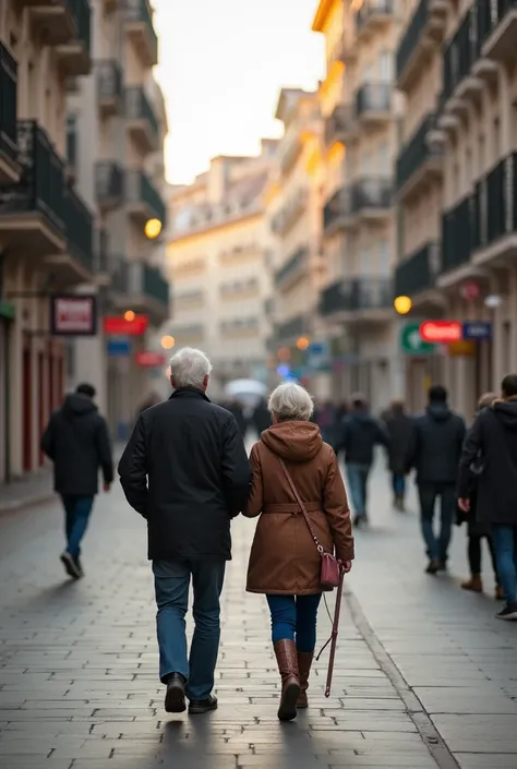 Elderly couple walking in the city