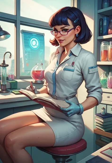 woman science nerd lab outfit