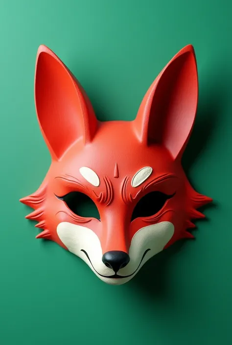 Red and white kitsune mask, wooden mask,Japanese mask,bacground greenscreen