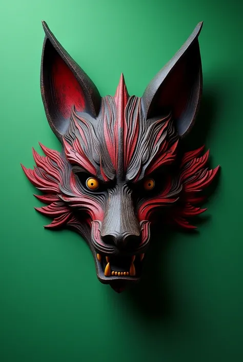 Black and red kitsune mask, wooden mask,Japanese mask,bacground greenscreen