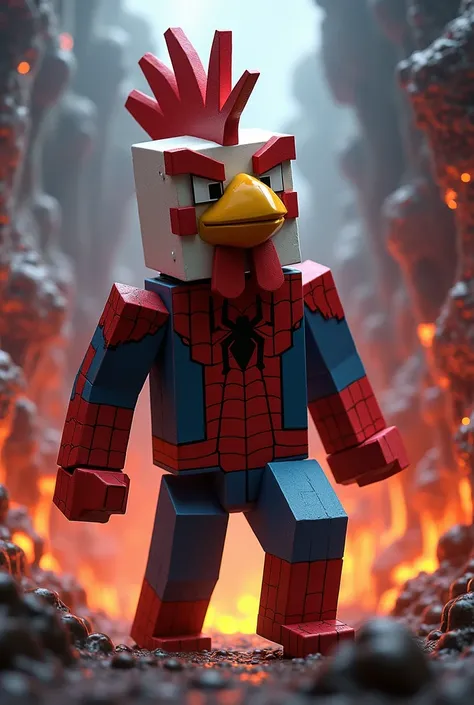 MINECRAFT CHICKEN HEAD MAN WITH SPIDERMAN DRESS GOING TO NEATHER IN MINECRAFT