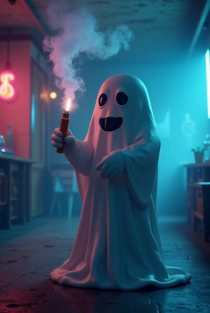 Animated ghost smoking vape with more ambient background 
