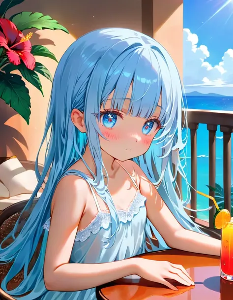 masterpiece, best quality, extremely detailed, (illustration, official art:1.1), 1 girl ,(((( light blue long hair)))), ,light blue hair, , long hair ((blush)) , cute face, masterpiece, best quality,(((((a very delicate and beautiful girl))))),Amazing,beau...