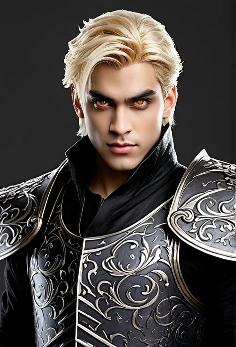 highest quality, masterpiece, Ultra-high resolution, White Background, Realistic, Hades Style, Withdrew from the 16-year-old prince on the battlefield, Short blonde, Amber Eyes, Prince&#39;s Armor, Cape, Depth of written boundary