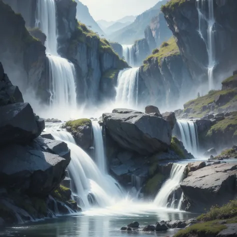 Water flowing like a waterfall in the mountains  