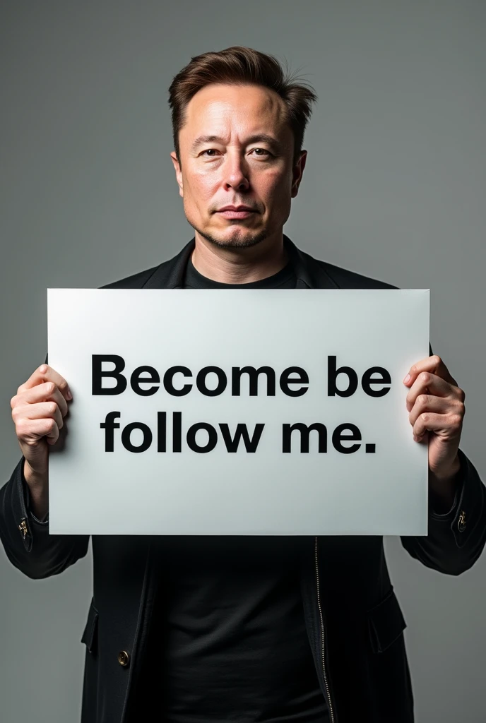 Elon musk holding a sign that says follow me