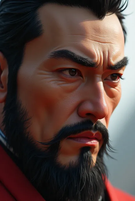 Close-up of Jiang Li&#39;s face，Resolute expression：Close-up of Jiang Li&#39;s face，Showing his determination。