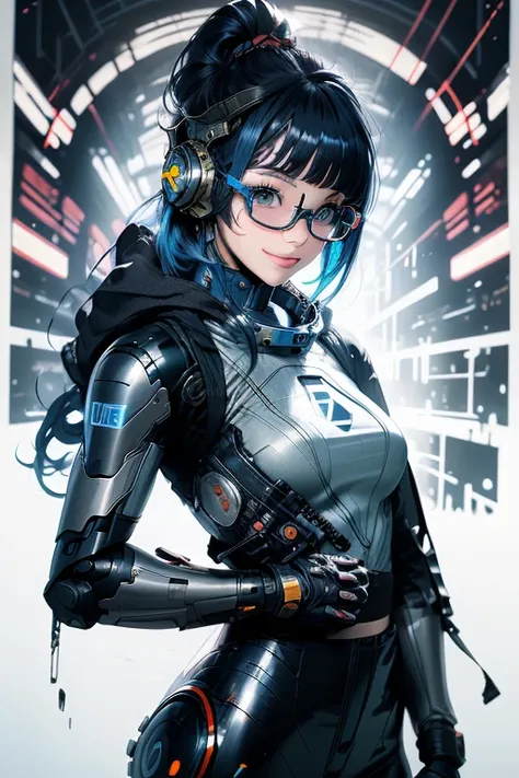 Anime Girls with headphones and a blue hair holding a gun, A mix of anime robots and organic matter, Robot Girl, cute Cyborg Girl, Cyborg - Girl, Portrait Anime Astronaut Girl, Cyborg Girl, Perfect android girl, Portrait of an armored astronaut girl, スチームパ...