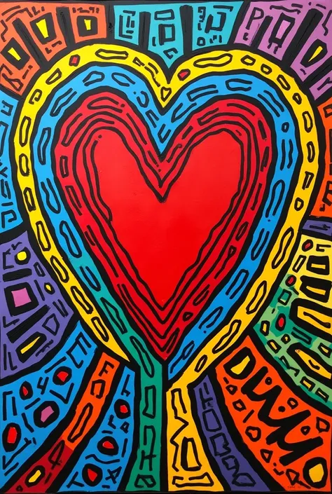 Keith Haring colorful style, Paris, colorful heartd