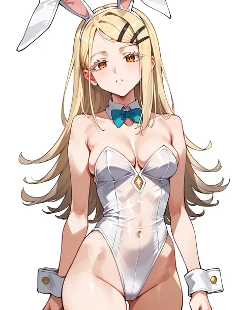 score_9, score_8_up, score_7_up, unaestheticXLv31, masterpiece, ultra-detailed, nsfw, Shiny skin, pretty eyes, BREAK, ((translucent clothing)), WHITE playboy bunny,hiro-default,shinosawa hiro,slender,orange eyes,white eyelashes,blonde hair,long hair,hairclip, Small brests, skinny, Sexy pose, white background
