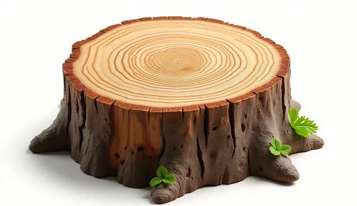 Natural tree stump with detailed wood rings and texture isolated on transparent background