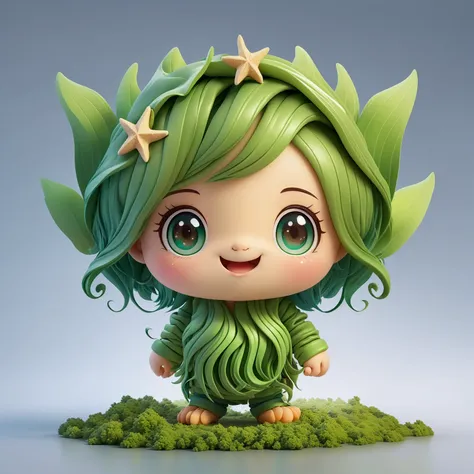 cartoon character of a girl with green hair and a starfish, cute 3 d render, cute detailed digital art, adorable digital painting, 3 d render stylized, cute digital art, cute forest creature, stylized 3 d, stylized 3d render, advanced digital chibi art, ch...