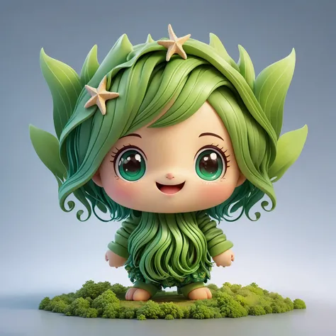 cartoon character of a girl with green hair and a starfish, cute 3 d render, cute detailed digital art, adorable digital painting, 3 d render stylized, cute digital art, cute forest creature, stylized 3 d, stylized 3d render, advanced digital chibi art, ch...