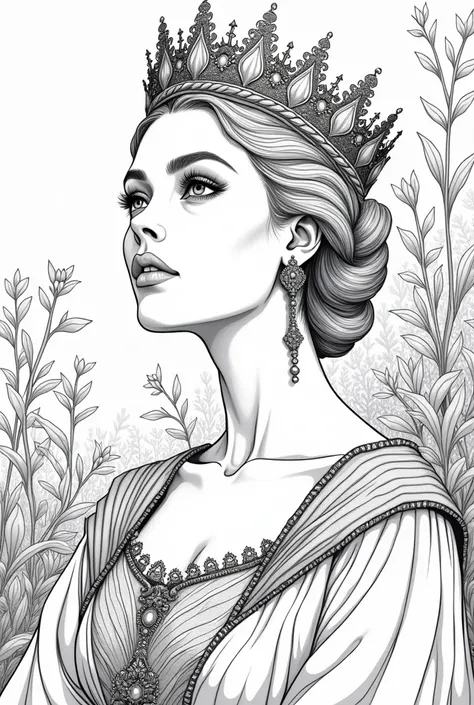 Lady queen half photo nature background coloring book pages black and white high details different types of images