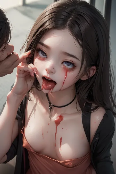 Highest quality, masterpiece, look up, cute,(Horror),(((少女の美しいzombie))),((zombie)),((This girl is dead)),(Being attacked),Trying to bite,(((Bleeding,Injured))),(((Shedding tears of blood))),((Bloodbath)),((口からBleeding)),((Covered in blood)),(A body covered...