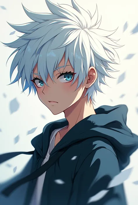 
An anime teenage boy with white hair 