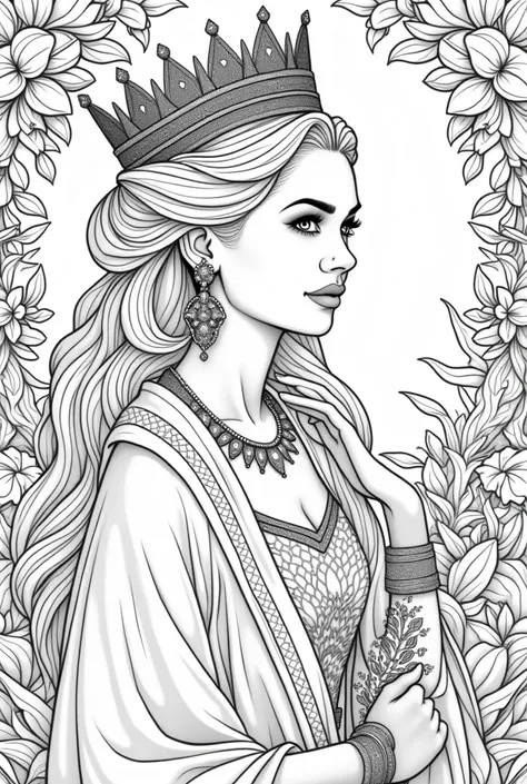 Lady queen half photo nature background coloring book pages black and white high details different types of images