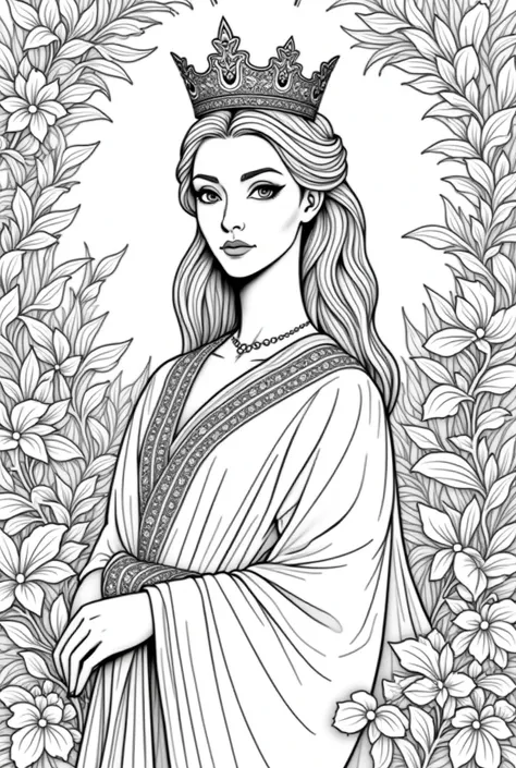 Lady queen half photo nature background coloring book pages black and white high details different types of images