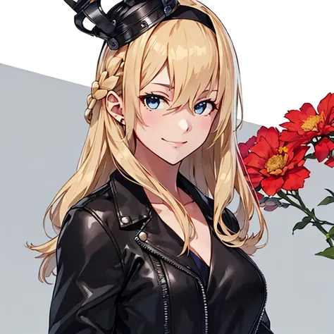 warspite_kantaicollection,
blonde_hair, long_hair, blue_eyes, braid, french_braid, hairband, crown, mini_crown, breasts, hair_between_eyes, smile, flower, large_breasts,
 (masterpiece:1.4),(best quality:1.4), (amazing), (great illustration:1.4), (ultra-det...