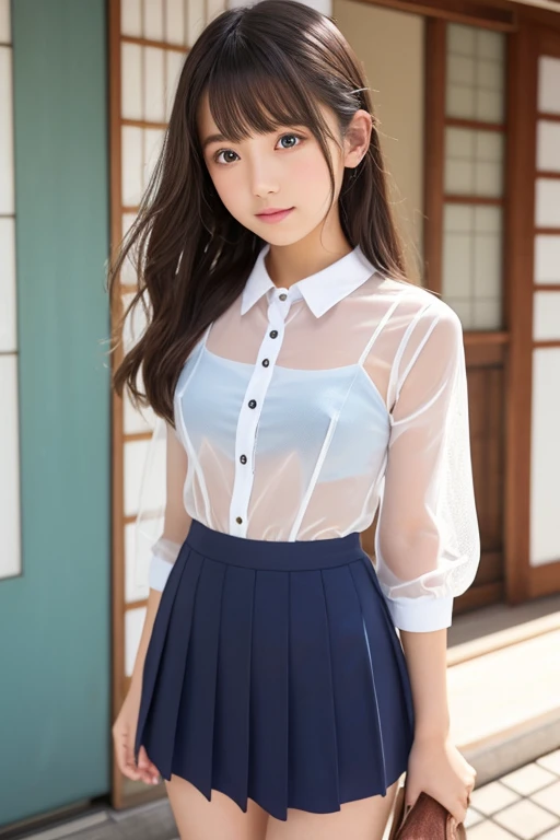 Japanese、middle School girls、whole body、All-see-through fabric clothing