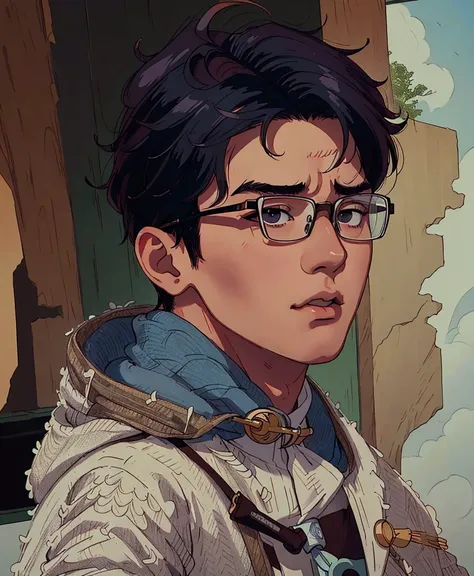 (best quality:0.8) perfect anime illustration, a close up of a person wearing glasses and a coat, inspired by Zhang Han, yanjun chengt, with glasses, jinyoung shin, cai xukun, steven jung, siwoo kim, handsome chad chin, in square-rimmed glasses, thick - ri...