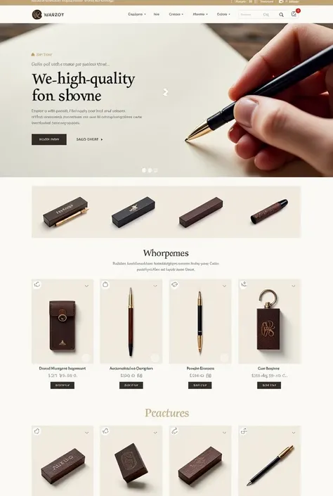 A sales page of a website featuring pencils, erasers and writing accessories, with an organized interface and clear images."