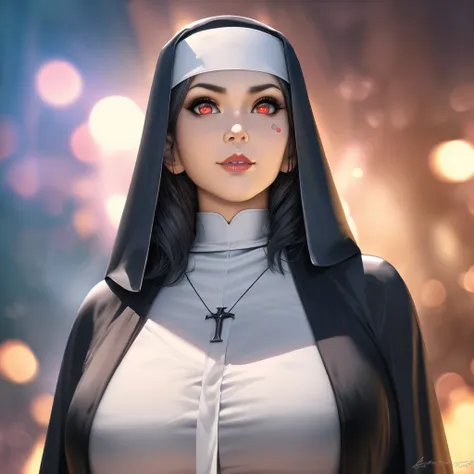 A highly detailed anime girl, a nun, pregnant, beauty mark on cheek, beautiful detailed eyes, beautiful detailed lips, extremely detailed eyes and face, long eyelashes, realistic, photorealistic, photo-realistic:1.37, best quality, 8k, highres, masterpiece...