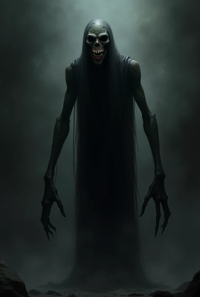 Black creature, creepy, creepy smile, shadow, creature, tall, 