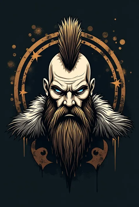 Viking barber shop logo with bald bearded man with mohawk