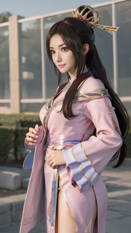 Diaochan from Sangoku Musou 8,Super realistic,hair ornaments,Perfect Diaochan costume,twin tailasterpiece、1 cute girl、17 year old high school student、smile,fine eyes、puffy eyes、bright outdoors,Bright downtown、highest quality, 超High resolution, (reality: 1....