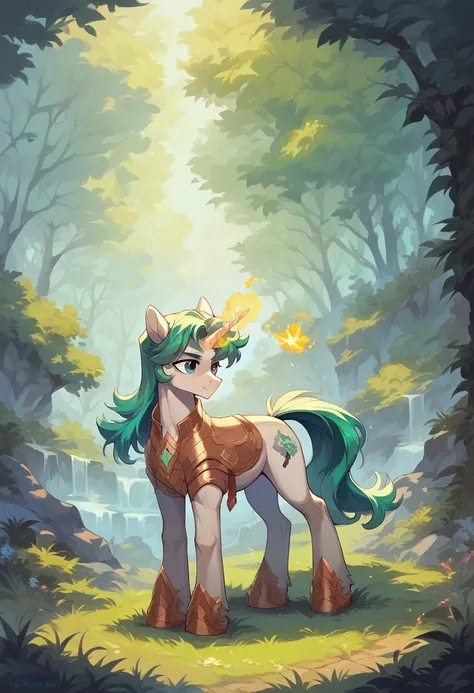 oc commission, mlp fanart, pony unicorn, beautiful.male gender. full body. magic. nature, long hair