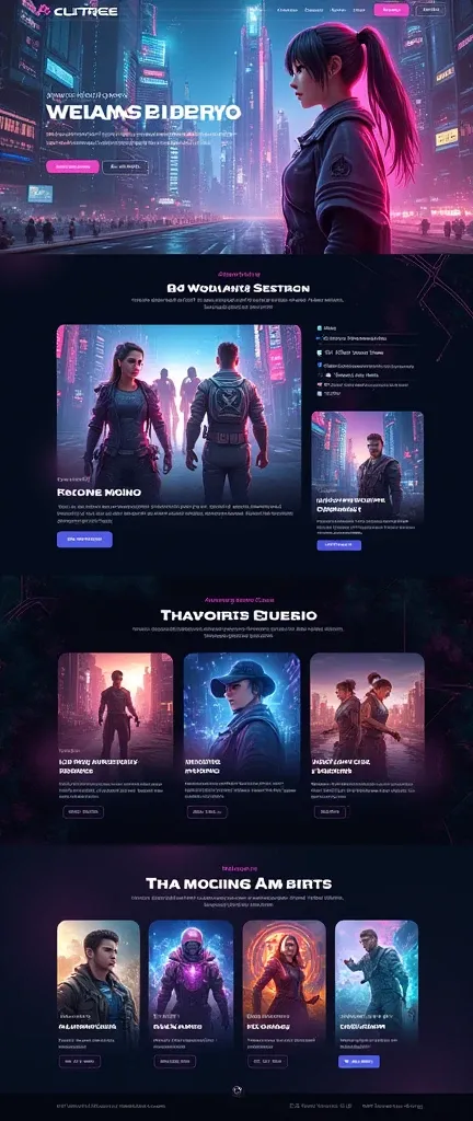 Generate an official website for gaming enterprise brand，reference：dribbble，Behance and other avant-garde web design creativity，Game Style，Mainly RPG style games，Cyberpunk style，Post-era，Tech style