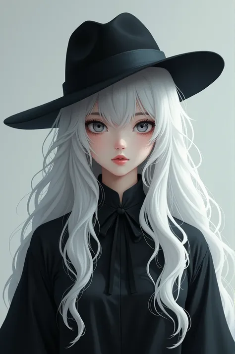 White wolf hair, black hat, wearing a black school uniform