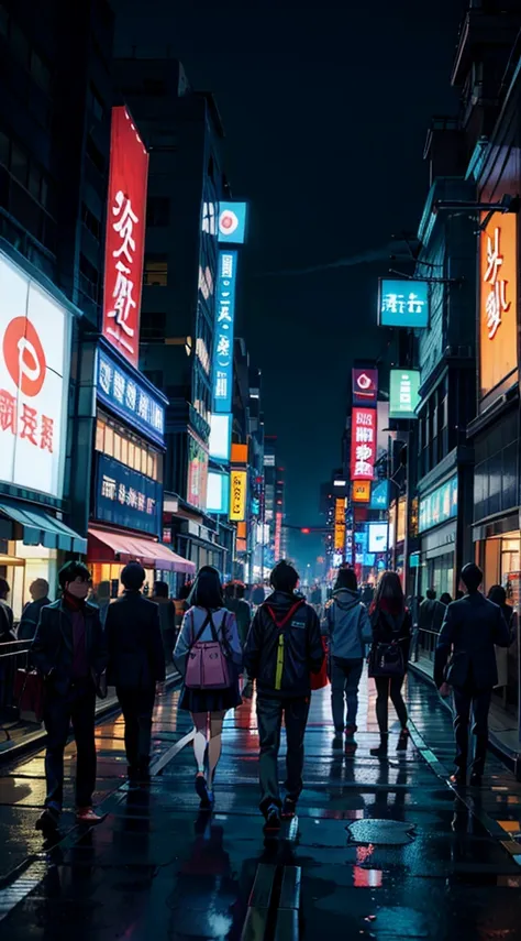 araffes of people walking in a busy city street at night, taiwanese downtown, taipei crossing, taipei prefecture, harajuku, taip...