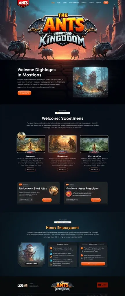 Game enterprise brand official website，reference：dribbble，Behance and other avant-garde web design creativity，High-end typesetting solutions，Advanced typography，Banner picture game font says：The Ants: Underground Kingdom The Worlds First Ant Strategy Games...