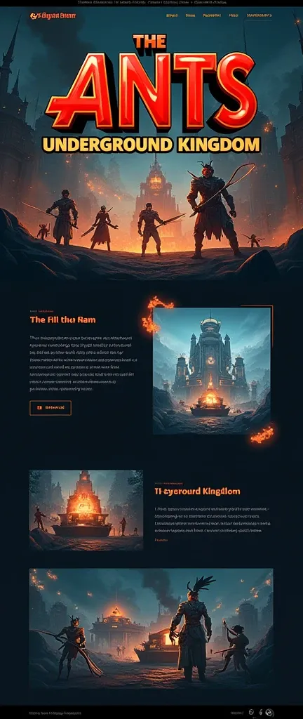 Game enterprise brand official website，reference：dribbble，Behance and other avant-garde web design creativity，High-end typesetting solutions，Advanced typography，Banner picture game font says：The Ants: Underground Kingdom The Worlds First Ant Strategy Games...