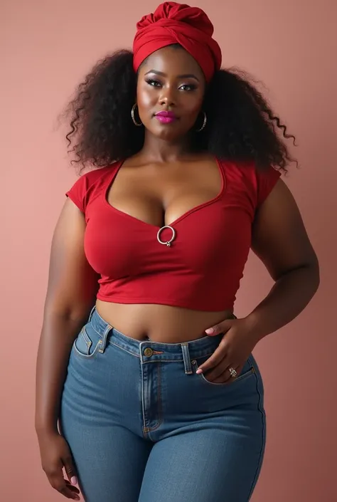 A 19 year old brown girl, slim, tall, head to toe, big curvey chest, slightly fatty belly, big naval, naval ring, wears crop top, shwoing cleavage, jucy lips with pink lipistick, wears tight and skimpy jeans, jeans shwoing the curvey buttock, wears red hij...