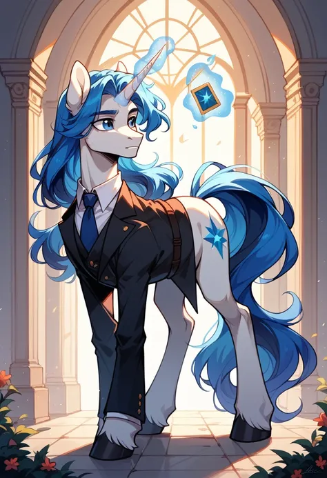 oc commission, mlp fanart, pony unicorn, beautiful.male gender. full body. magic. long hair