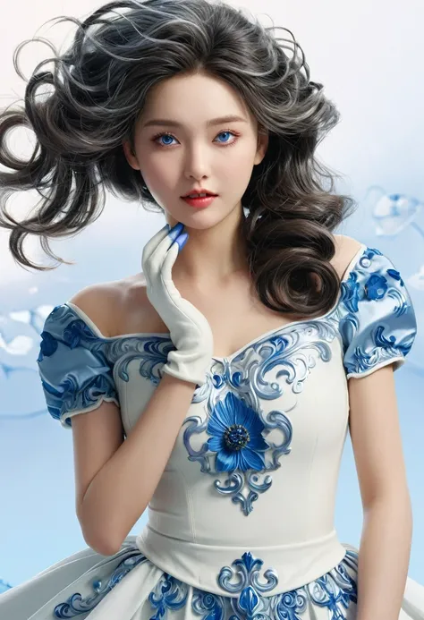 korean,realistic, masterpiece, final details, photo realistic, intricate details, octane rendering, 8k, 1 girl, perfect face, pretty face, NSW Sports Federation, Slot Reference, detailed hair,, black curtsey, black Gloves, black legs, blue eyes, blue hair,...