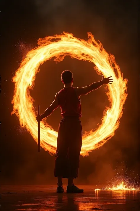 A twirling baton in flames