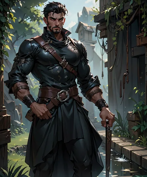 dashing male swashbuckler dressed in black.  excellent fashion sense.  attractive.  daring.  romantic.  stoic.  moody.  brooding...