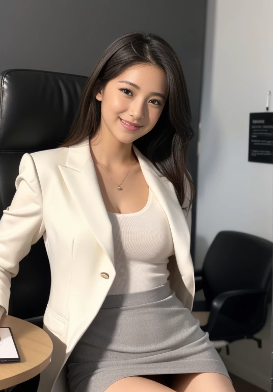 (Highly detailed CG Unity 8K wallpapers, Highest quality, Very detailed, Looking at the camera:1.2, The light shines on your face:1.5, Gray background, Professional Lighting), Upper Body, 20-year-old Japanese female paralegal. Hair length is medium, dark, ...