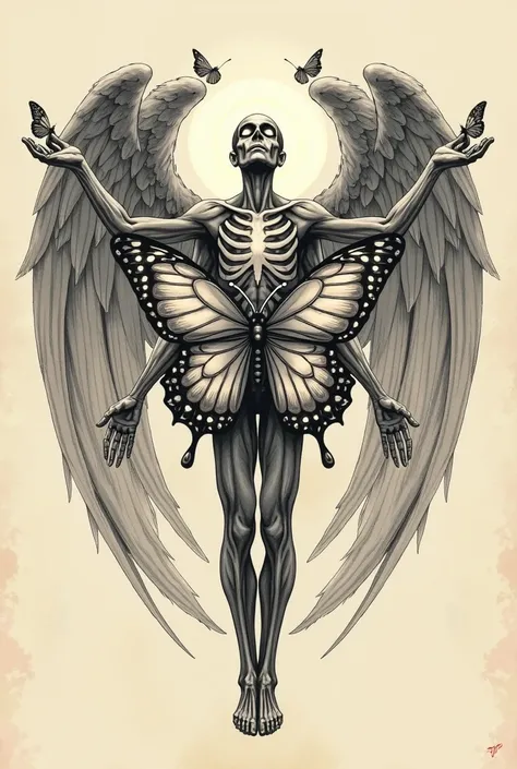 A man, depicted in a state of repose or transformation, emerging as a butterfly. This figure should embody a transition from death due to alcohol to rebirth. The man can be stylized, possibly with a skeletal or ghostly quality to indicate his passing.
Four...