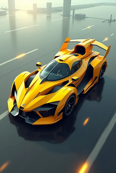 Make a car with airplane details and helicopter elise without airplane style door with fox details and fox style entrance through the roof of the dark yellow transformers decepticon zord