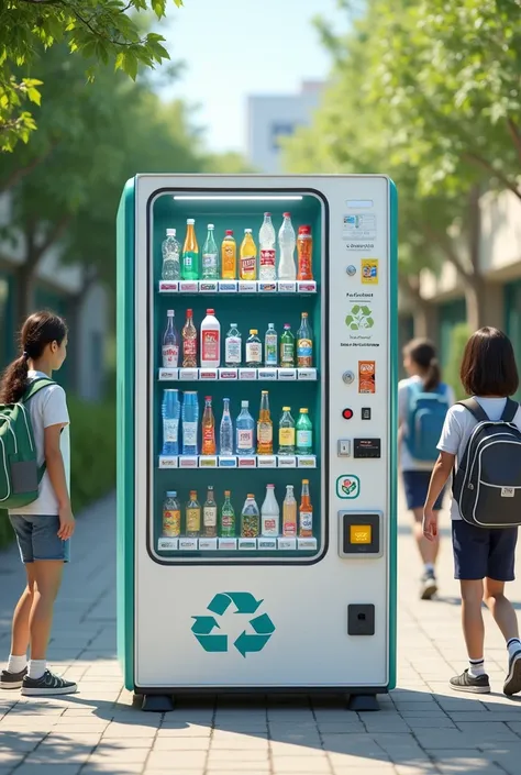 A reverse vending machine that offer school supplies in exchange for plastic bottles and cans