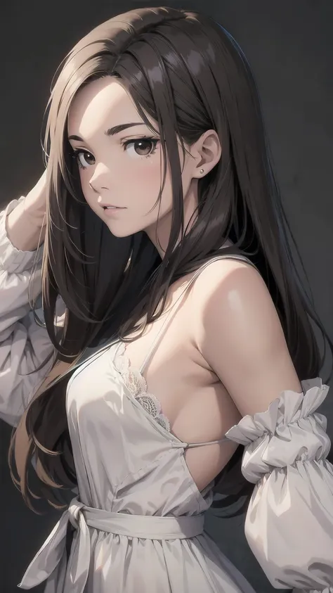 masterpiece, Highest quality, High resolution, one person&#39;s, Hamriz, ponytail, Brown eyes,Big Breasts,、vapor、Upper body close-up、Muscular body、blush、Sweat、Composition from the front、anime、(((blush、Surprise Mark、belly button、Waistline、tits、look up、Embar...